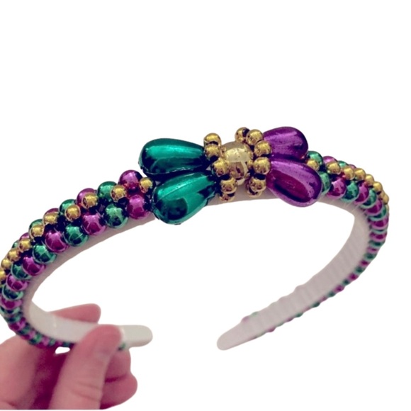 New Orleans Accessories - NEW Mardi Gras Beaded Bow Headband New Orleans Parade Coquette Hair Accessories